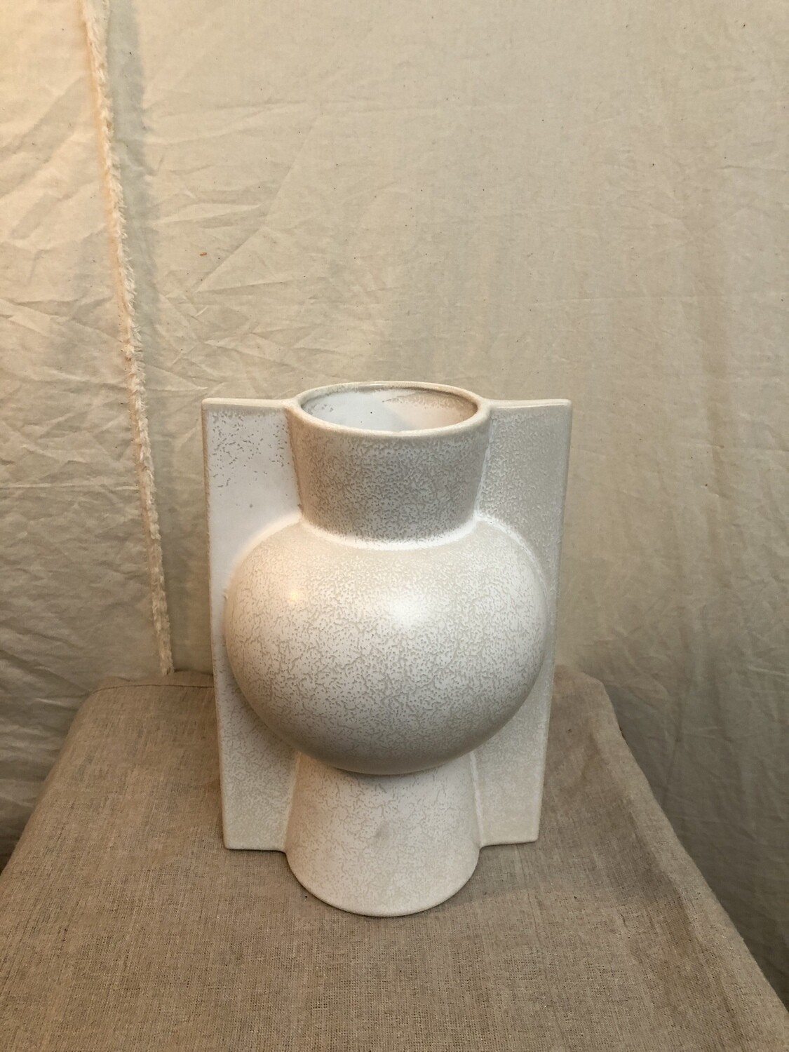 White Ceramic Abstract Vase -Lg