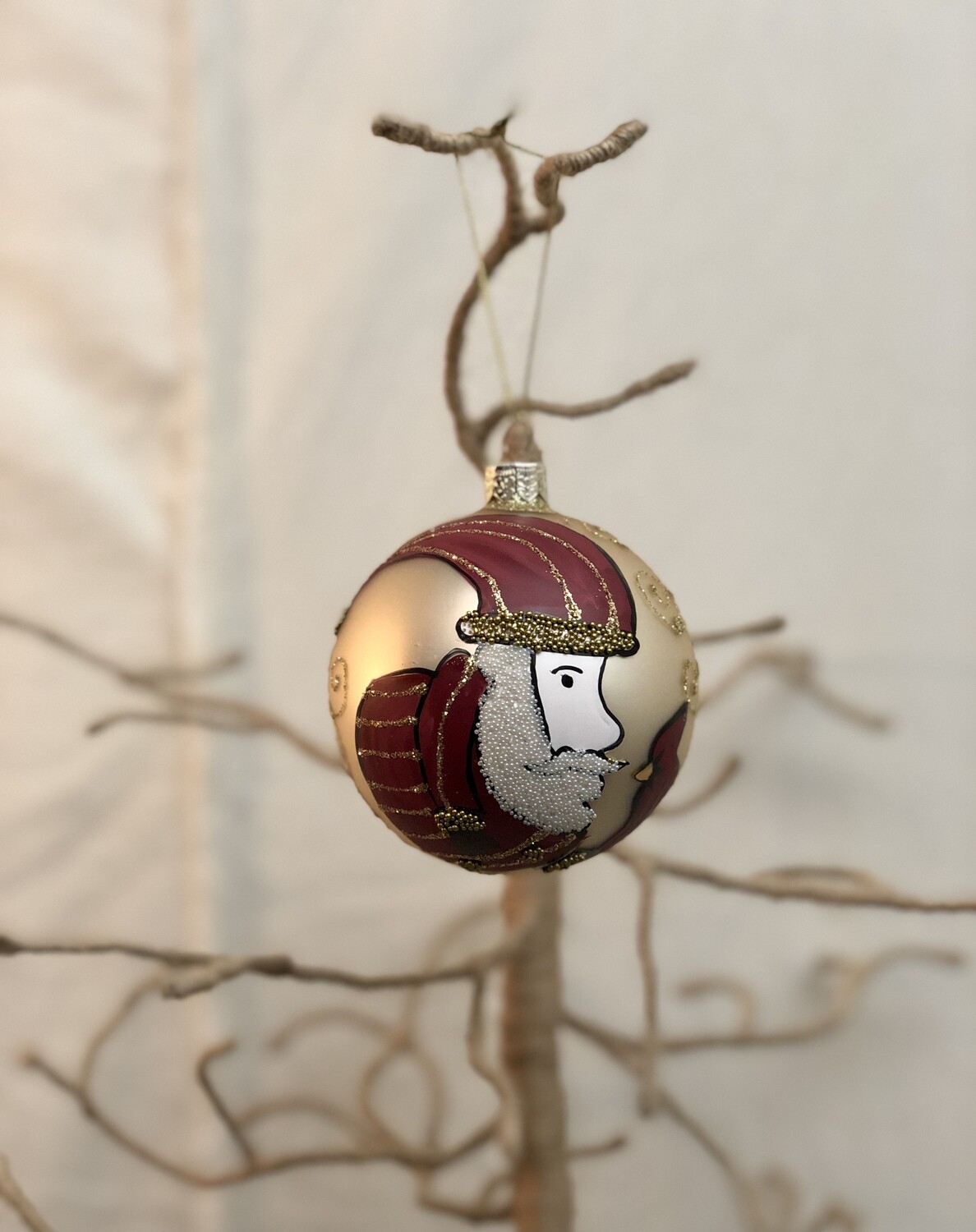 Mouth Blown Glass Ornament Med - Santa &amp; Cardinal