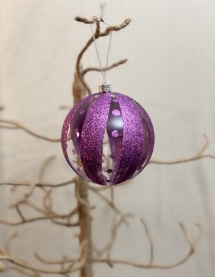 Mouth Blown Glass Ornament Lg - Purple Glitter