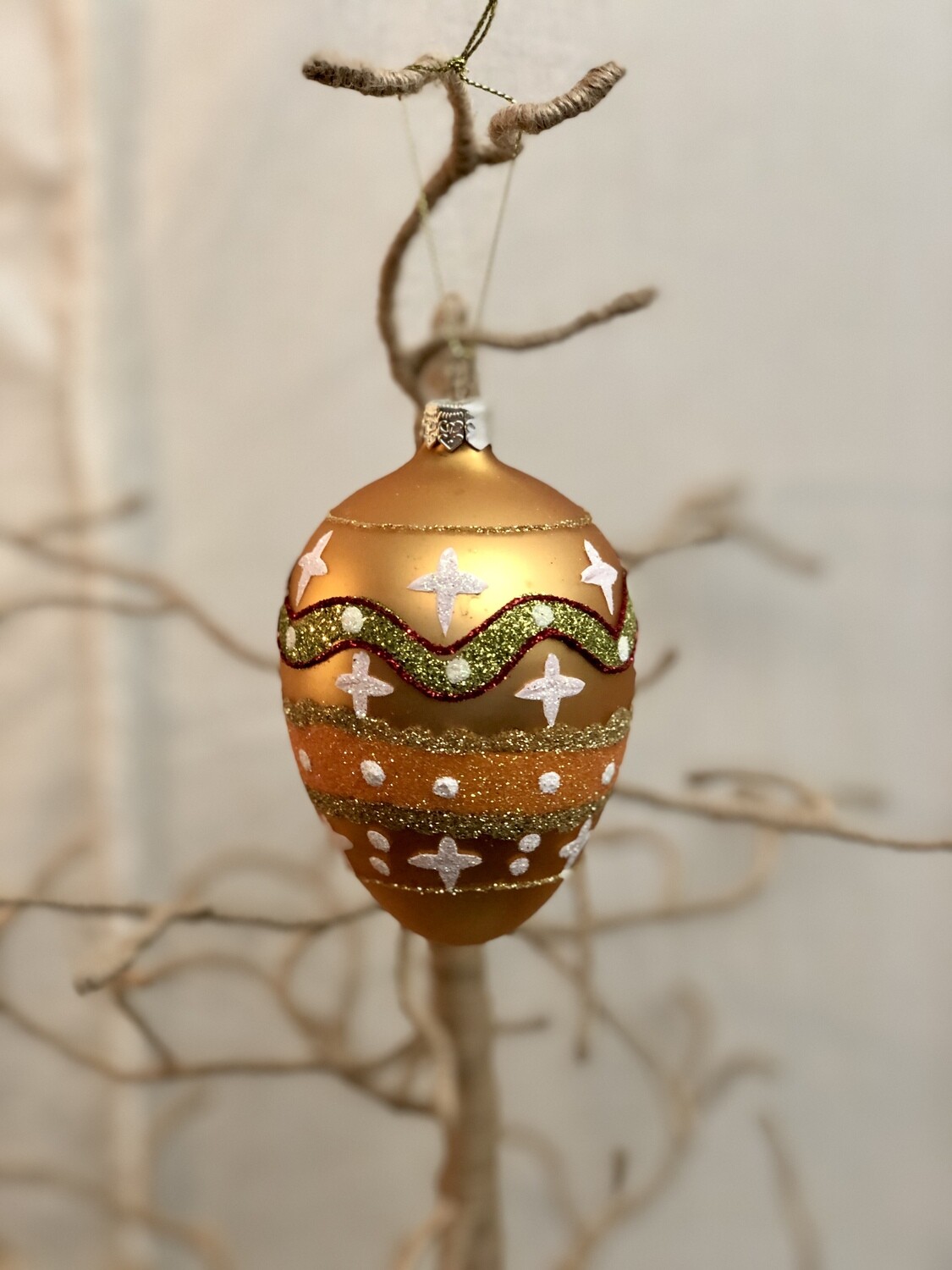 Mouth Blown Glass Egg Ornament - Gold Mouth Blown Glass Egg Ornament - Gold