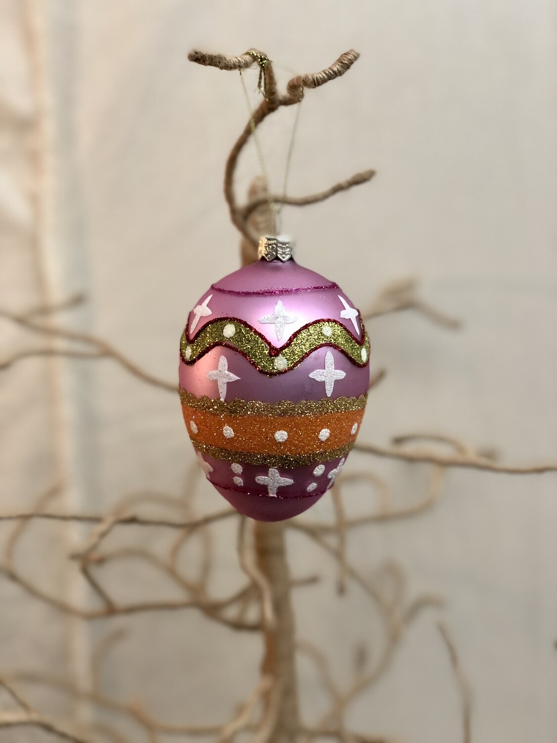Mouth Blown Glass Egg Ornament - Pink Mouth Blown Glass Egg Ornament - Pink