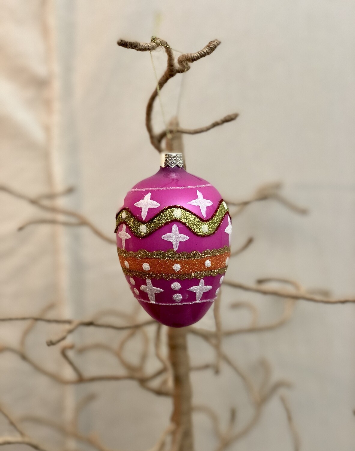Mouth Blown Glass Egg Ornament - Lt Pink