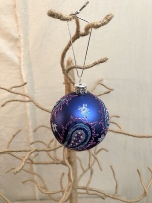 Mouth Blown Glass Ornament Sm - Purple Paisley