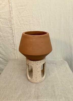 Natural Clay Pot on Speckled Cylinder Base II