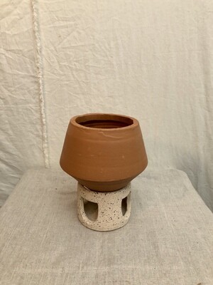 Natural Clay Pot on Speckled Cylinder Base I