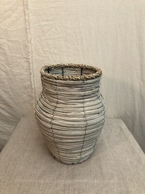 Round Grey Washed Poplar Wood Planter Sm