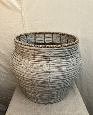 Round Grey Washed Poplar Wood Planter Lg Round Grey Washed Poplar Wood Planter Lg