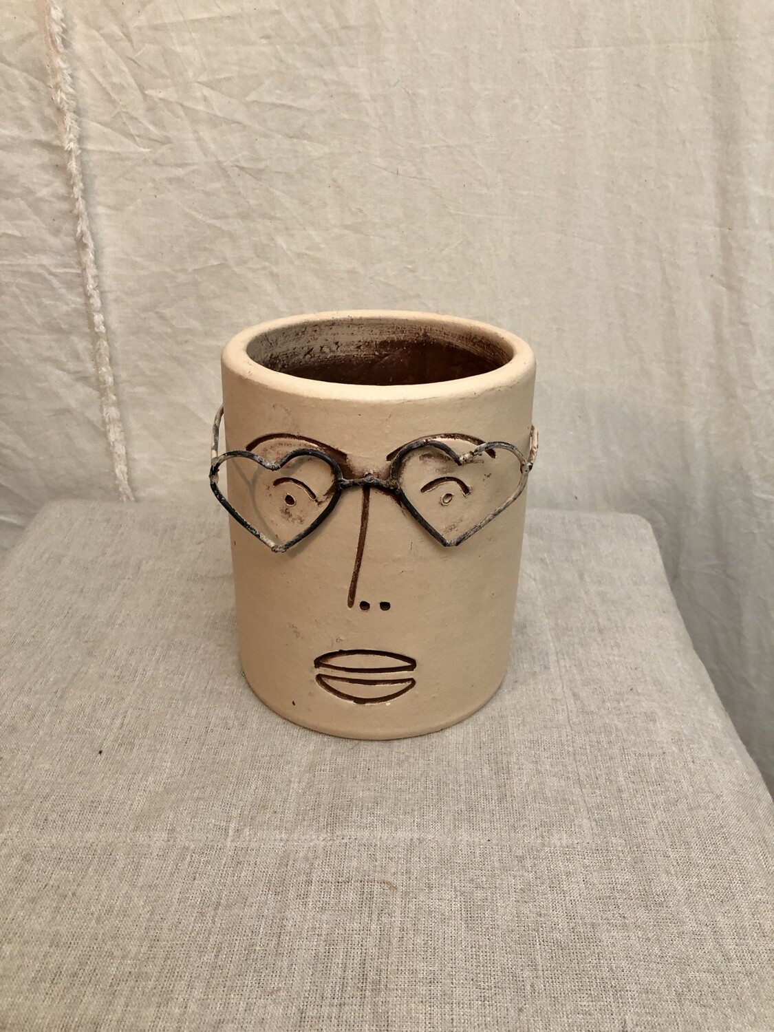 Clay Face Planter w/Wire Glasses I