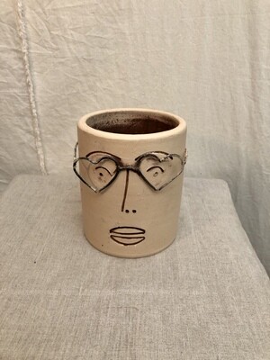 Clay Face Planter w/Wire Glasses I