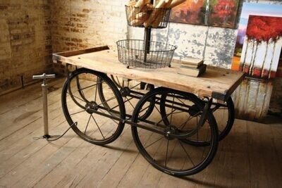 Wood &amp; Iron Rolling Vendor Cart w/Pump