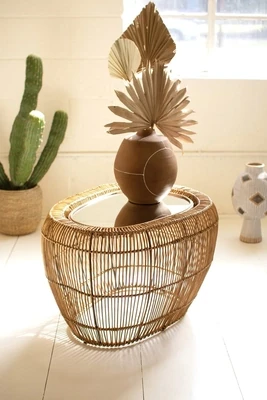 Woven Bamboo Table w/Mirror Top