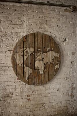 Repurposed Wooden Spool World Map
