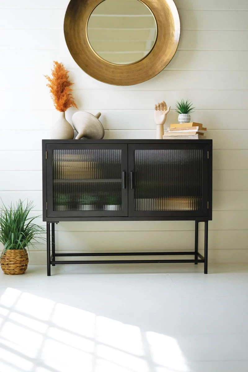 Metal Buffet w/Fluted Glass Doors