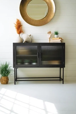 Metal Buffet w/Fluted Glass Doors