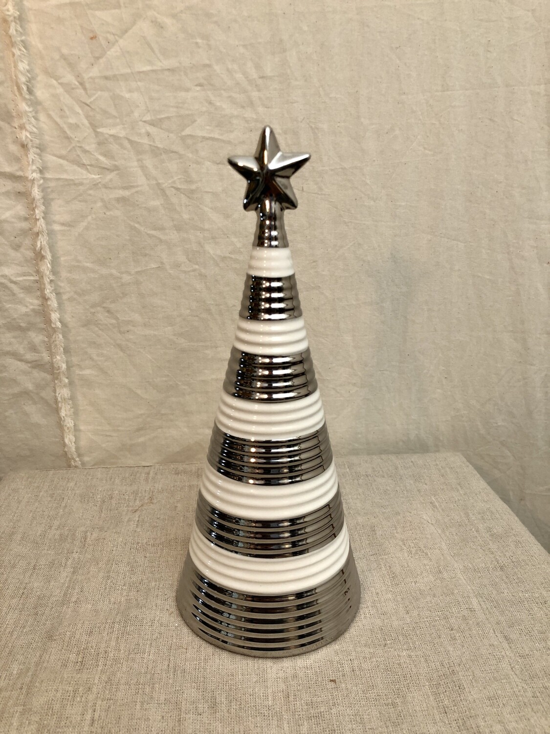 Ceramic Silver & White Banned Tree Lg Ceramic Silver & White Banned Tree Lg