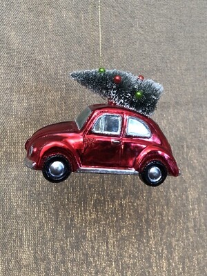 Blown Glass Beetle Car w/Tree Ornament