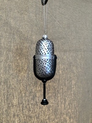 Blown Glass Silver &amp; Black Microphone Ornament
