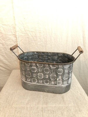 Galv whitewash Oval Container w/Handle Med