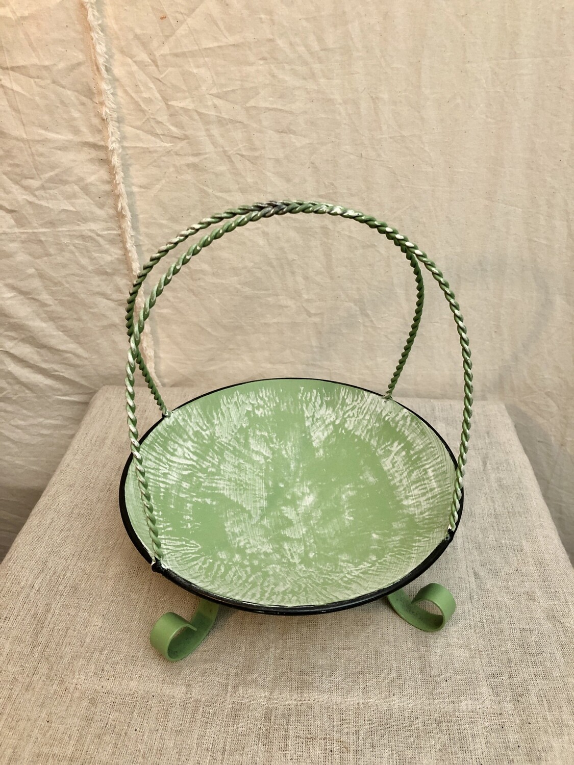 Metal Green Tray w/Handle Sm