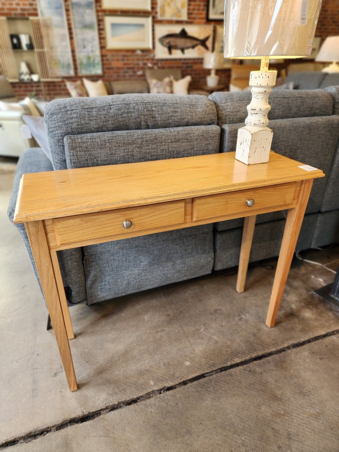Oak 2 Drawer Table - 40&quot; x 14&quot; x 31&quot;T