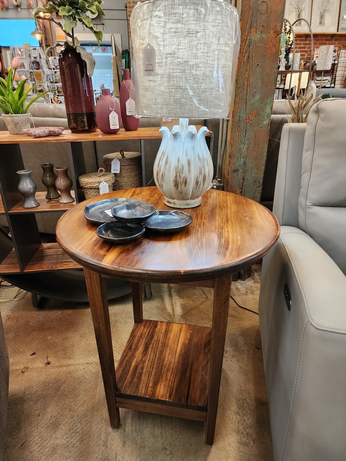 Round w/Shelf End Table - Poplar Wood  - 24&quot; x 29&quot;T