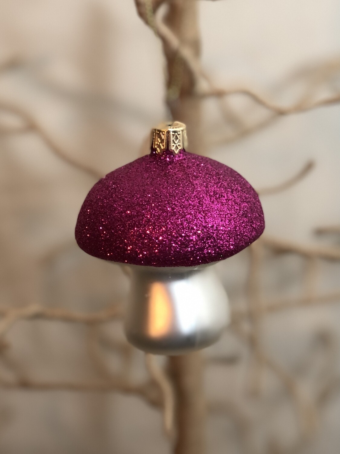Glass Mushroom Ornament Fuchsia