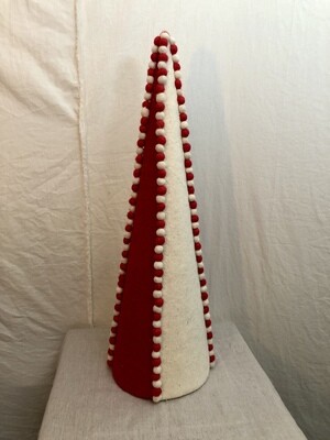 Pompon Cone Topiary Red/Cream Lg