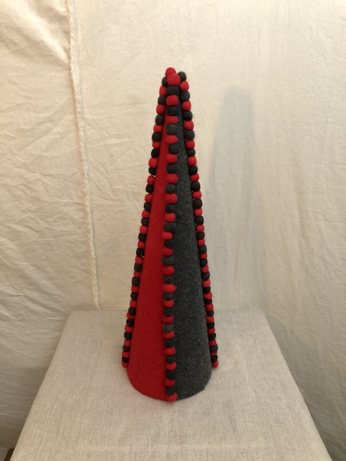 Pompon Cone Topiary Red/Gray Med Pompon Cone Topiary Red/Gray Med
