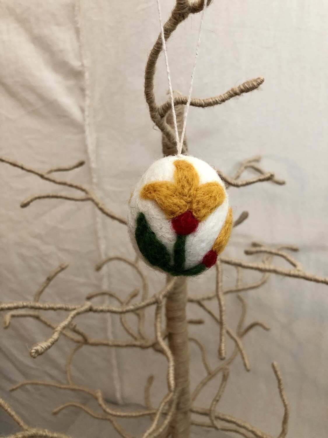 Wool Floral Egg Ornament - Yellow Wool Floral Egg Ornament - Yellow