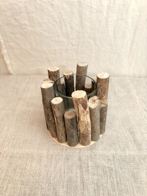 Wood Candleholder w/Glass 4" Wood Candleholder w/Glass 4"