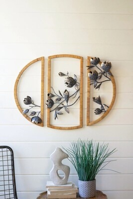 3 Piece Rattan Framed Floral Wall Art