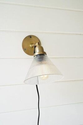 Antique Brass Wall Lamp w/Glass Fluted Shade
