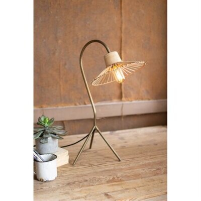 Brass Table Lamp w/Rattan Umbrella Shade