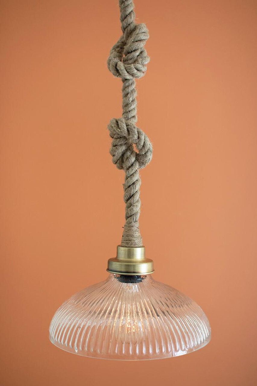 Clear Glass Antique Brass Pharmacy Pendant Light w/Rope