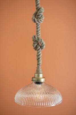 Clear Glass Antique Brass Pharmacy Pendant Light w/Rope