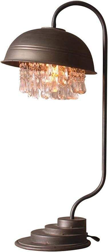 Metal Dome Table Lamp w/Hanging Glass Gems