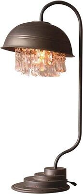 Metal Dome Table Lamp w/Hanging Glass Gems