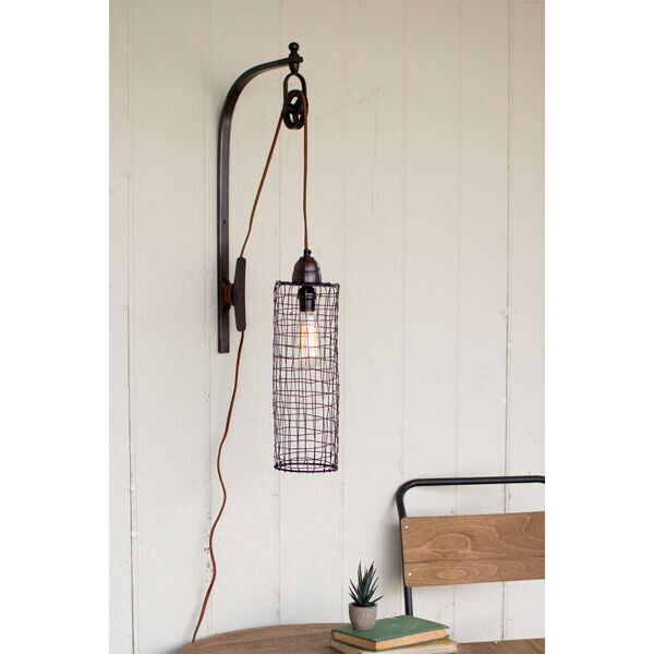 Wire Cylinder Wall Lamp w/Pulley