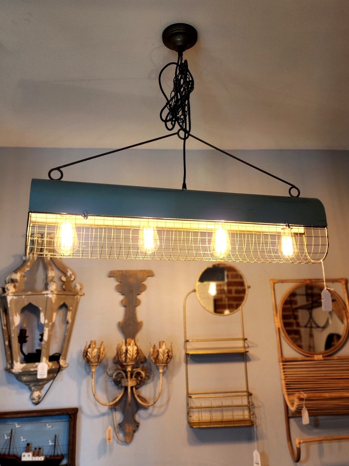 Industrial Blue Long Oval 4 Light Pendant