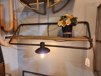 Wall Sconce Light With Recycled Wood and Iron Shelf