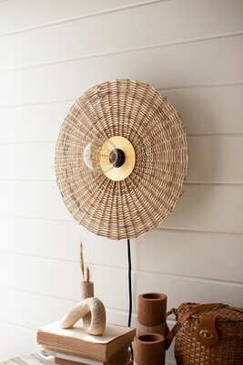 Rattan &amp; Brass Wall Sconce Lamp