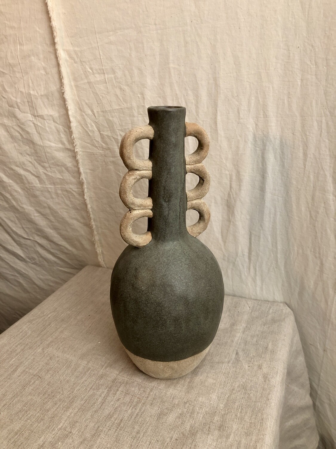 Tall Ceramic Bottle w/Ring Handles Lg Tall Ceramic Bottle w/Ring Handles Lg