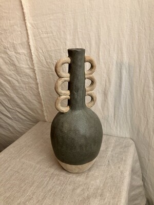 Tall Ceramic Bottle w/Ring Handles Lg