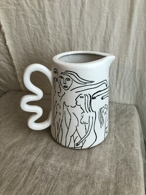 Ceramic Abstract Figure Pitcher w/Squiggle Handle