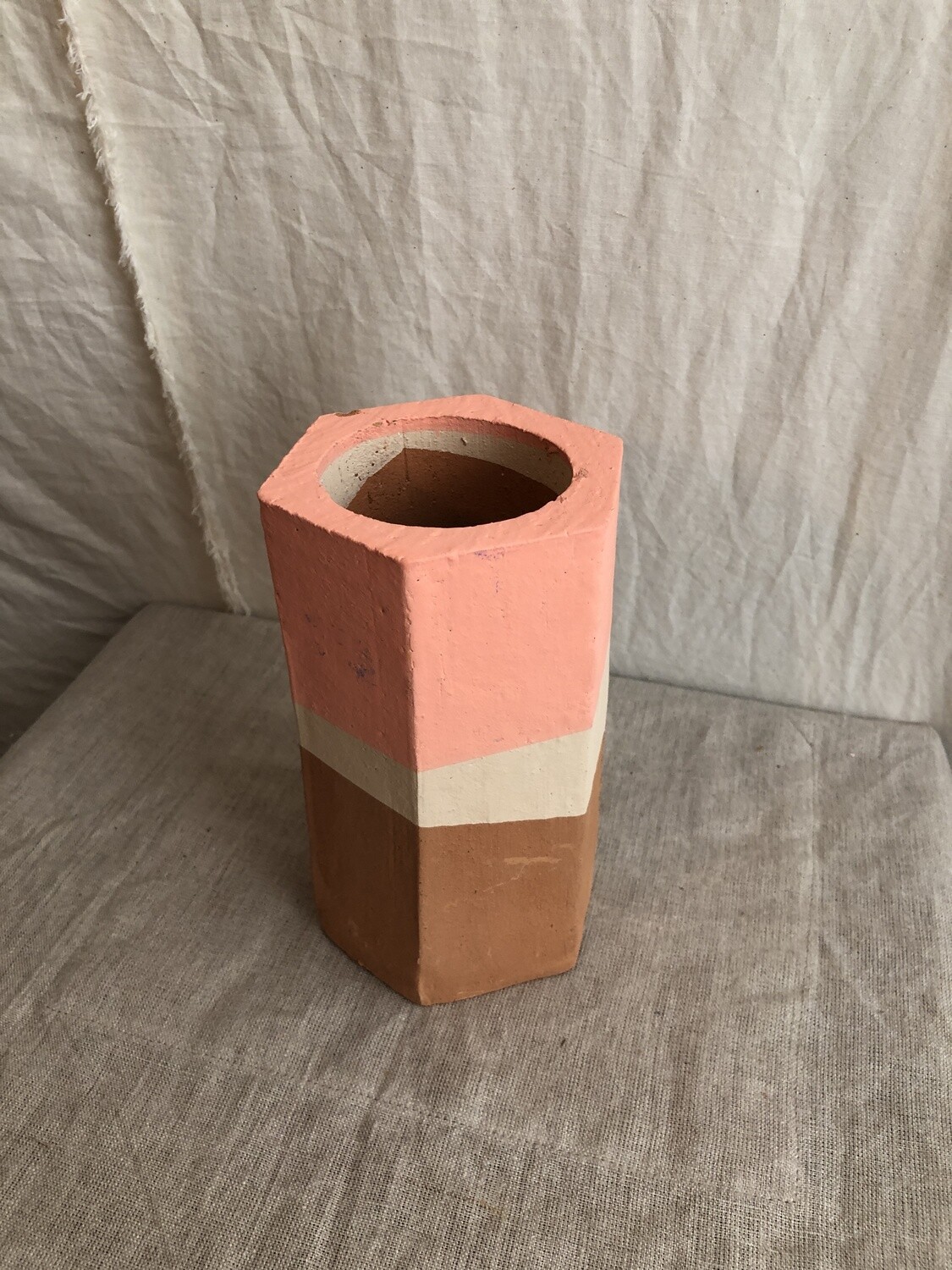 Double-Dipped Hexagon Clay Vase Med Double-Dipped Hexagon Clay Vase Med