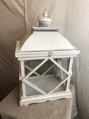 Rustic White Wooden Lantern Lg