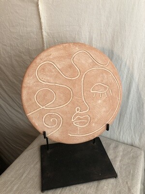 Clay Wall Hanging Plate w/Etched Face Detail III