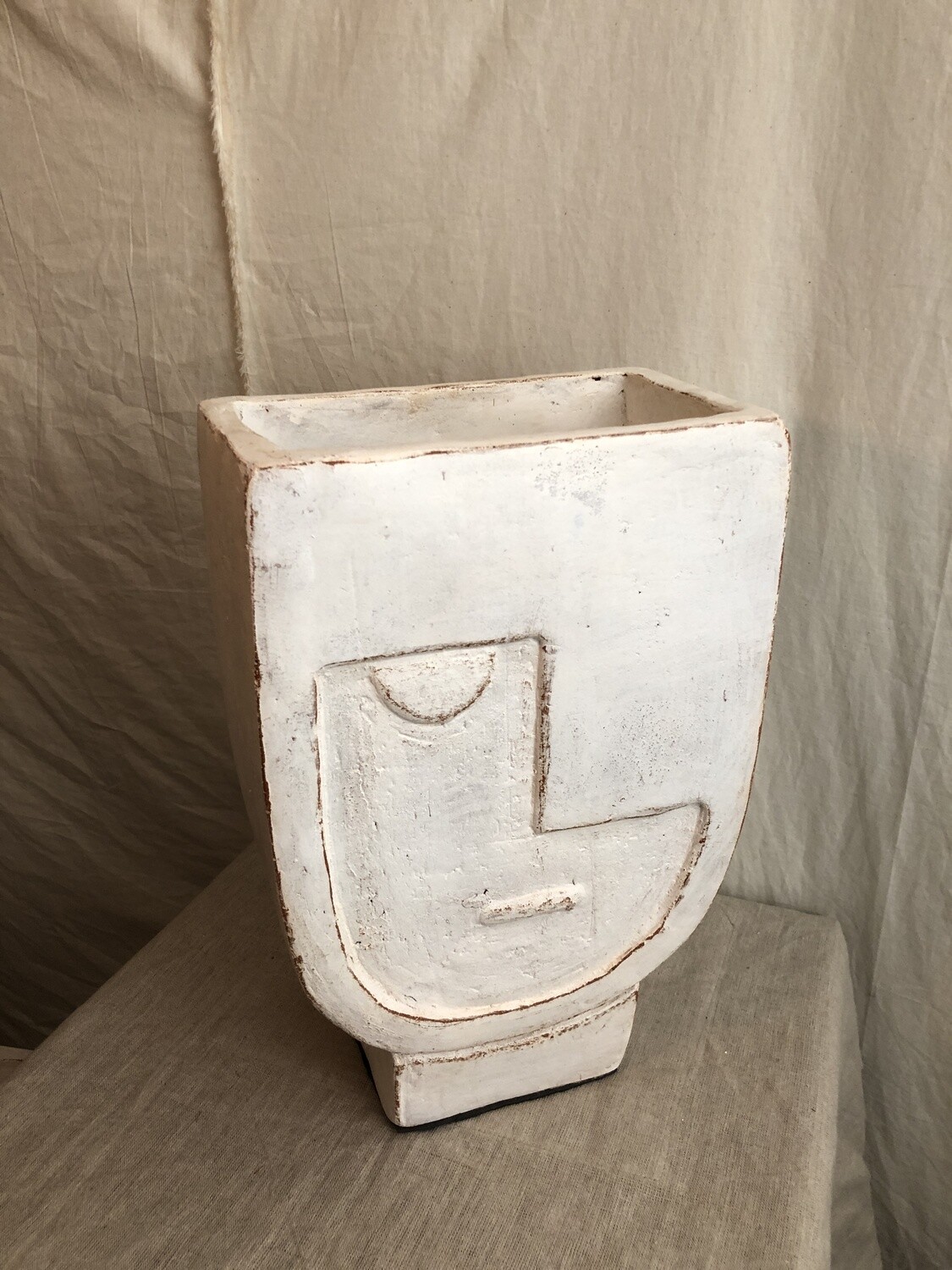 Antique White Terracotta Face Vase