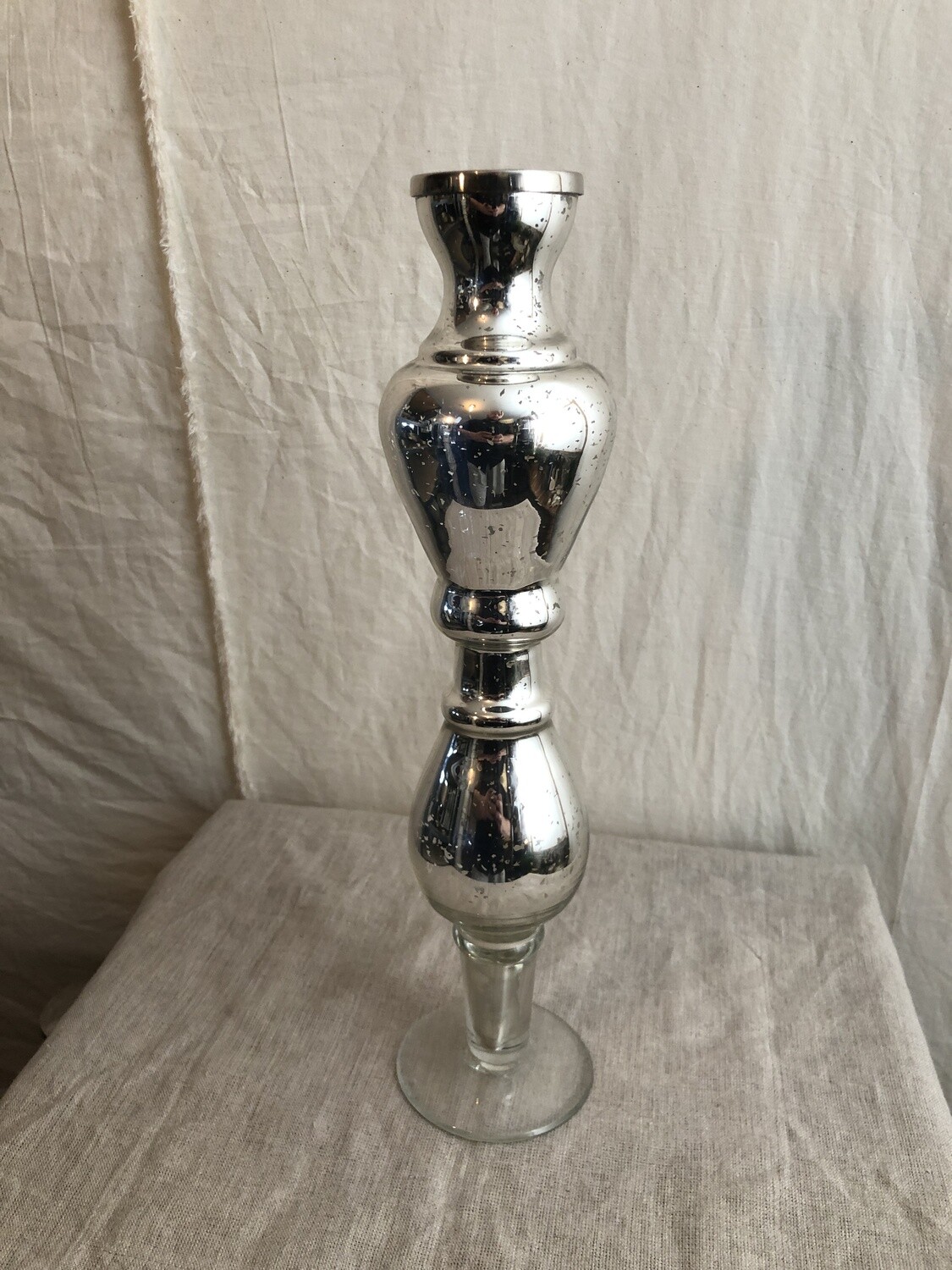 Antiqued Silver Glass Taper Candle Holder XL Antiqued Silver Glass Taper Candle Holder XL