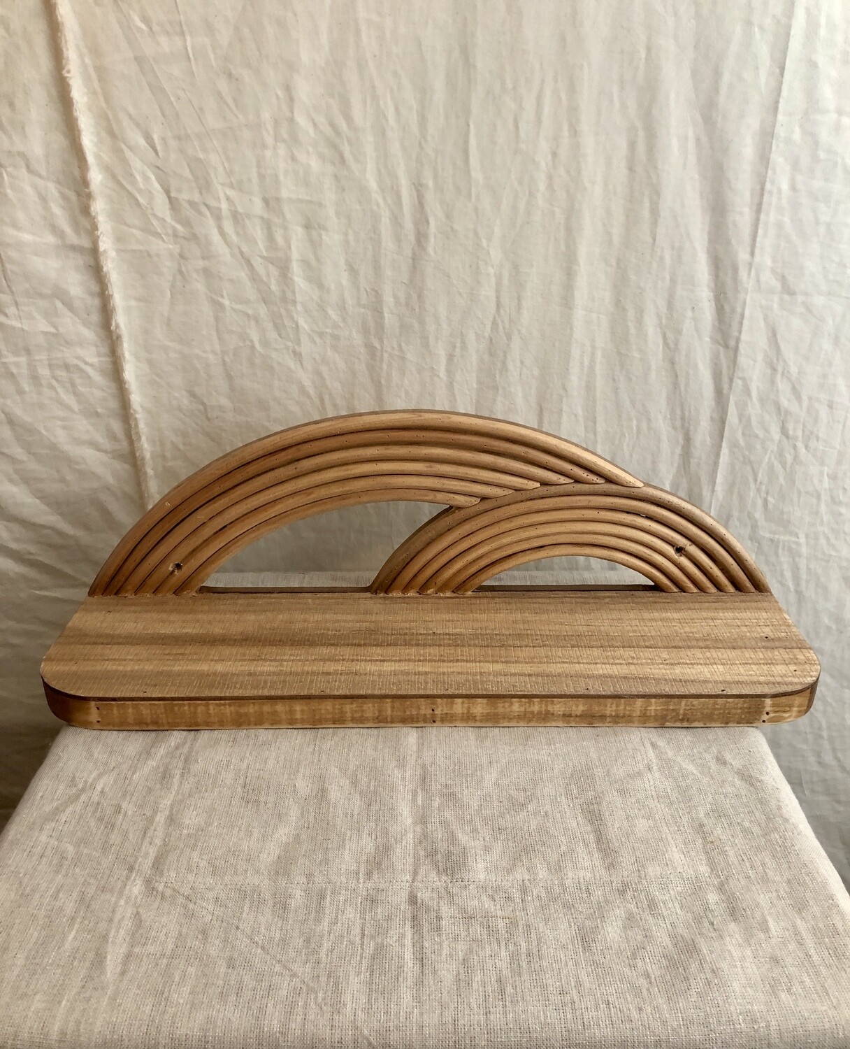 Wooden Wall Shelf w/Arched Cane Detail Sm Wooden Wall Shelf w/Arched Cane Detail Sm
